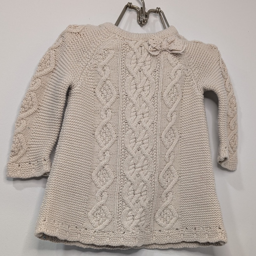 Cupcakes and Cashmere Baby Girls Cream Cable‎ Knit Bow Sweater Dress 6 9 Months